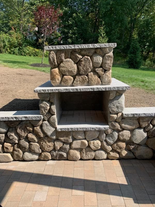 Fieldstone outdoor fireplace